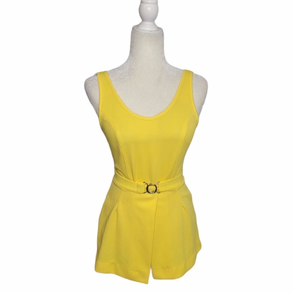 VINTAGE 60s/70s 2 piece set Elke & Joianna yellow‎ ribbed zip up tennis skirt XS